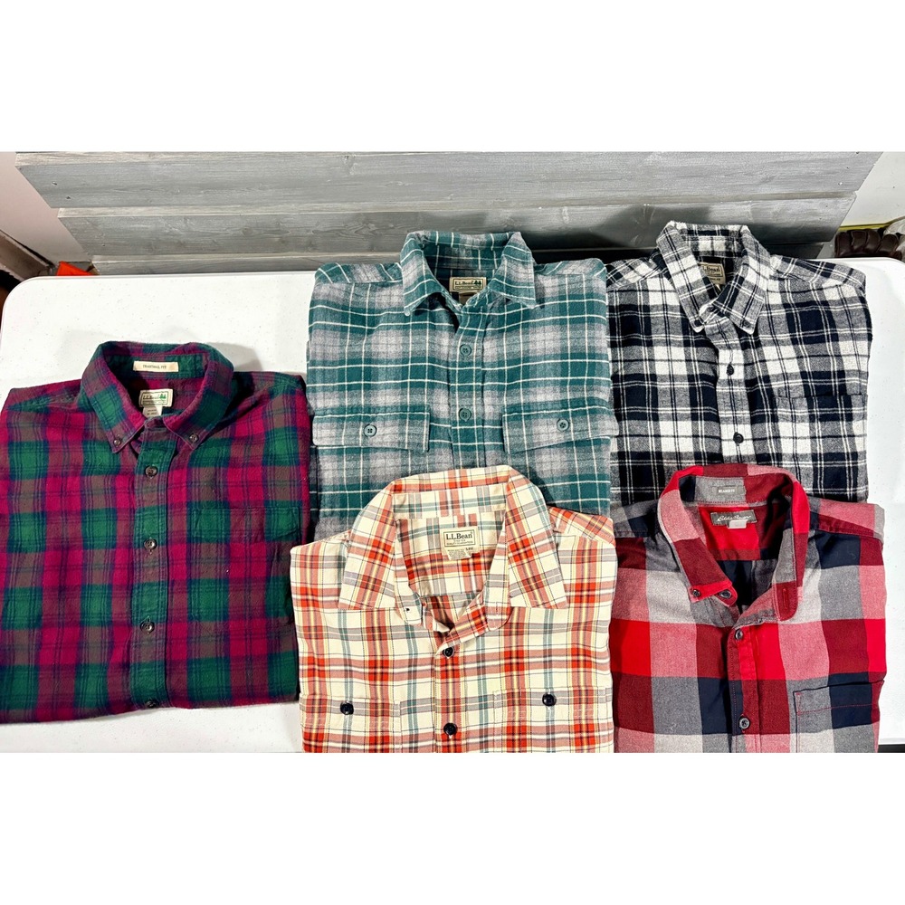 LL Bean Flannel Shirt Mens M Long Sleeve Lot of 5 (2 heavyweight)